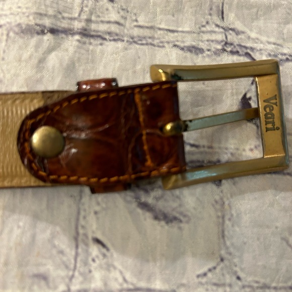 VEARI CROCODILE GENUINE LEATHER BROWN MENS BELT WITH GOLD TONE BUCKLE SIZE 36 - Picture 7 of 11